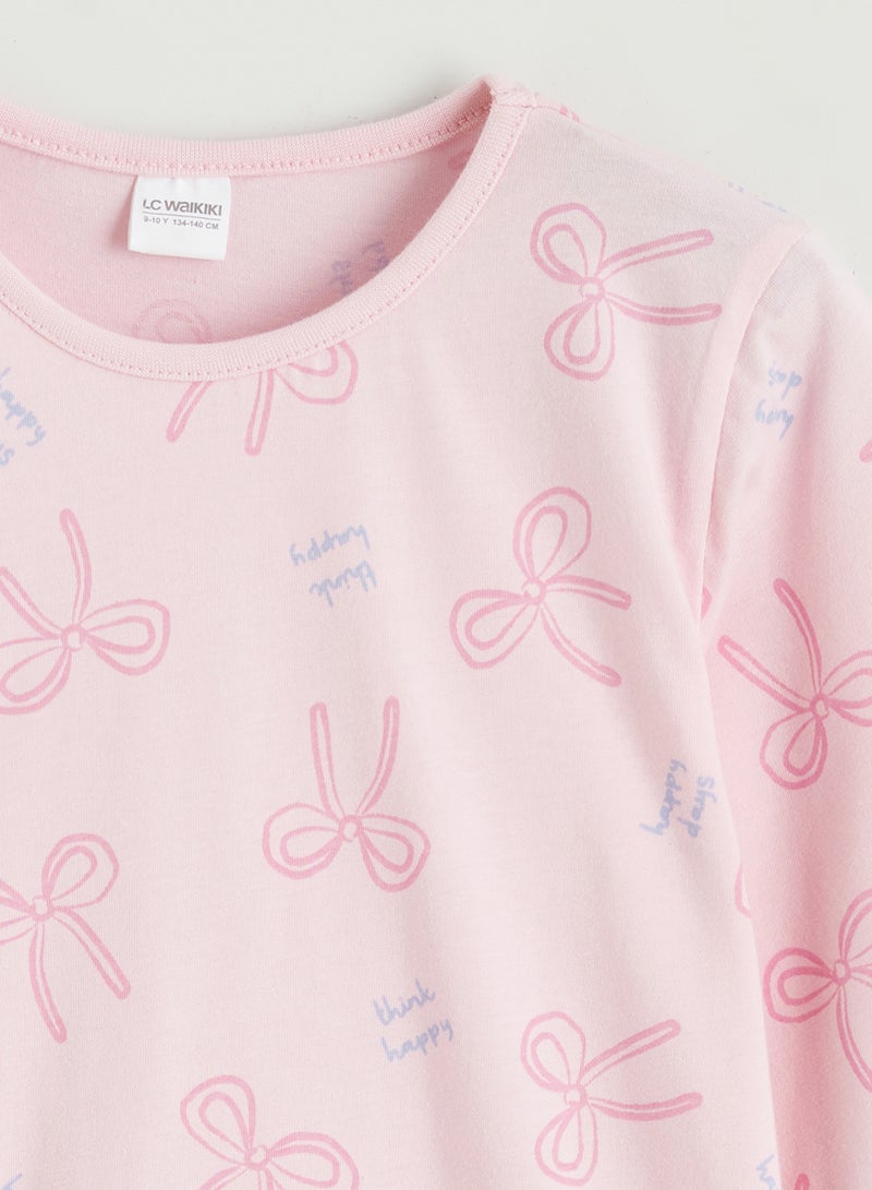 ال سي وايكيكي بيجاما بناتي بنقشة فيونكة برقبة دائرية - Image 3